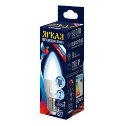 LED-C37 7W-6500K-E27-FR PLP01WH Лампа светодиодная, Форма свеча, матовая, Серия ЯРКАЯ, Дневной белый свет 6500K