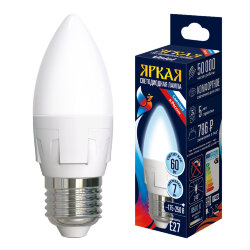 LED-C37 7W-6500K-E27-FR PLP01WH Лампа светодиодная, Форма свеча, матовая, Серия ЯРКАЯ, Дневной белый свет 6500K