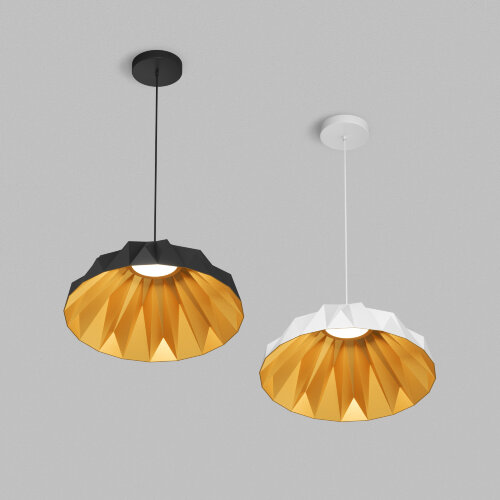 Светильник подвесной ORIGAMI, 20 Вт, 3000К, ?560x1500 мм, металл+акрил, белый + матовое золото. Фото 3