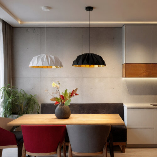 Светильник подвесной ORIGAMI, 20 Вт, 3000К, ?560x1500 мм, металл+акрил, белый + матовое золото. Фото 5