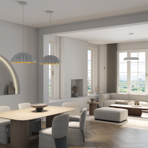 Светильник подвесной ORIGAMI, 20 Вт, 3000К, ?560x1500 мм, металл+акрил, белый + матовое золото. Фото 7