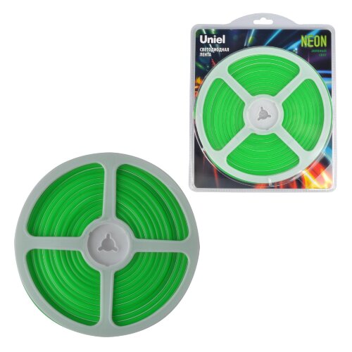 ULS-N01-2835-120LED/m-6mm-IP67-DC12V-9W/m-5M-GREEN Гибкая светодиодная лента. NEON. Катушка 5м. в блистере. Зеленый свет. ТМ Uniel - фото