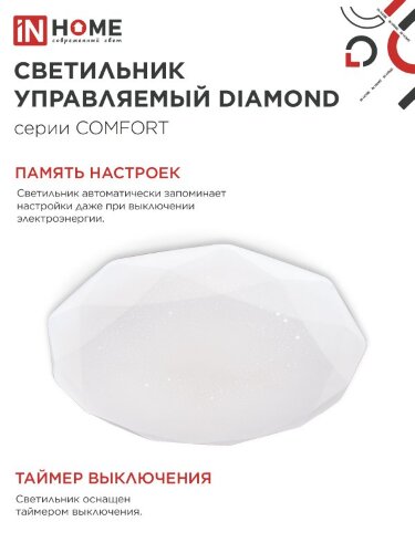Светильник светодиодный COMFORT DIAMOND 125Вт 230В 3000-6500K 10000Лм 500x105мм с пультом ДУ IN HOME - Фото 6