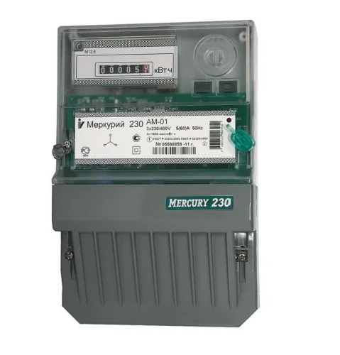 Счетчик Меркурий 230 AM-01 3ф 5-60А класс точн. 1.0 1 тариф. импульс. вых. на панель мех. ОУ Инкотекс 00000032428 - фото