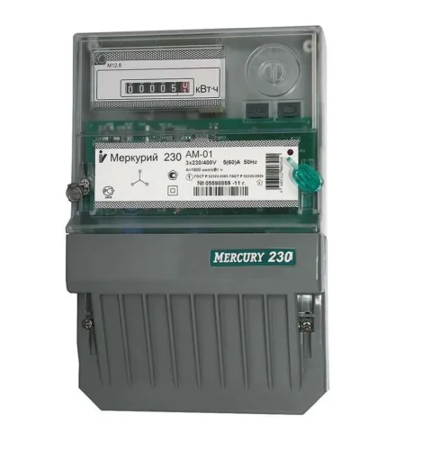 Счетчик Меркурий 230 AM-01 3ф 5-60А класс точн. 1.0 1 тариф. импульс. вых. на панель мех. ОУ Инкотекс 00000032428 - фото
