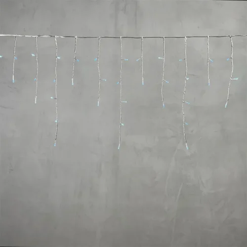 Гирлянда Бахрома на Батарейках 3 х 0,5 м Светло-Голубая, 100 LED, Провод Прозрачный Силикон, IP65. Фото 2.