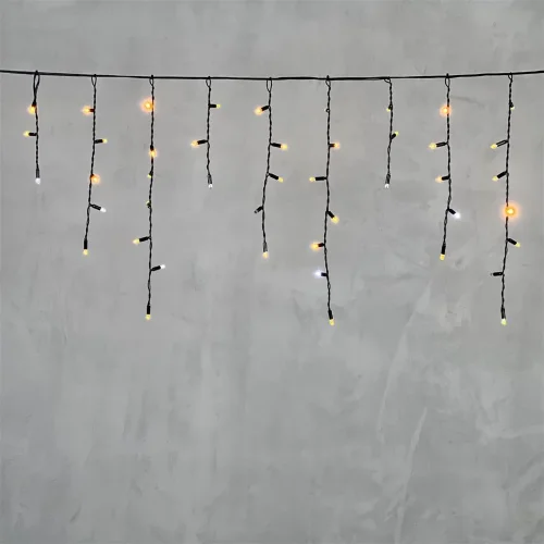 Гирлянда Бахрома с Колпачком 3,1 x 0,5 м Жёлтая с Мерцанием Белого Диода 220В, 120 LED, Провод Черный ПВХ, IP65. Фото 6.