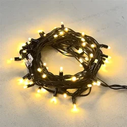 Гирлянда Нить 10м Тепло-Белая 24В, 75 LED, Провод Черный Каучук, IP65