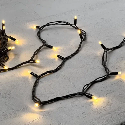 Гирлянда Нить 10м Тепло-Белая 24В, 75 LED, Провод Черный Каучук, IP65. Фото 2.