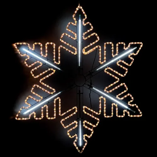 Светодиодная Снежинка &#171;Black Edition&#187; Ø1,3м Тепло-Белая с Динамикой Белого Диода 24В, Дюралайт на Металлическом Каркасе, IP65. Фото 1.