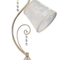 Белые абажуры из велюра с молочным рисунком. Дугообразные завитые декоративные элементы украшены прозрачными стеклянными бусинами. Отделка абажура - белое золото. (Белый с Золотом)