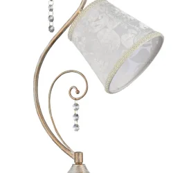 Белые абажуры из велюра с молочным рисунком. Дугообразные завитые декоративные элементы украшены прозрачными стеклянными бусинами. Отделка абажура - белое золото. (Белый с Золотом)