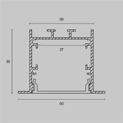 Алюминиевый профиль встраиваемый с фланцем 50×35 (Серебро, 2 м), ALM-5035-S-2M (Серебро)