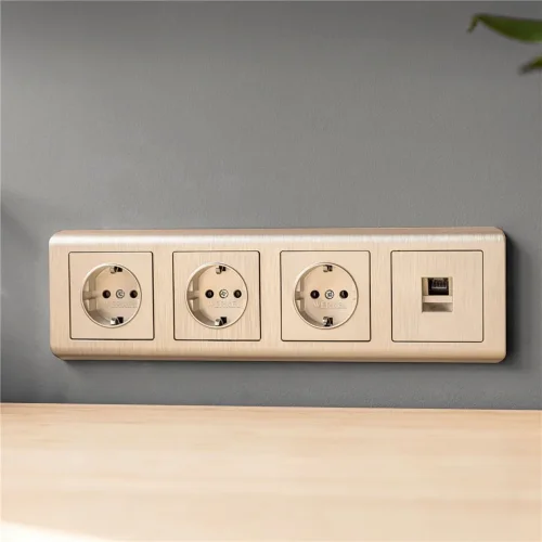 Розетка с заземлением (шампань рифленый) W1171010 - фото 4