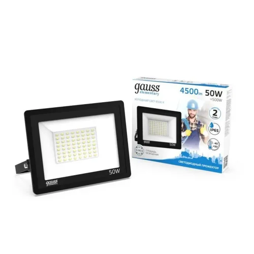 Прожектор светодиодный Elementary 50Вт 6500К IP65 4500лм 200-240В ДО черн. GAUSS 613100350 - фото
