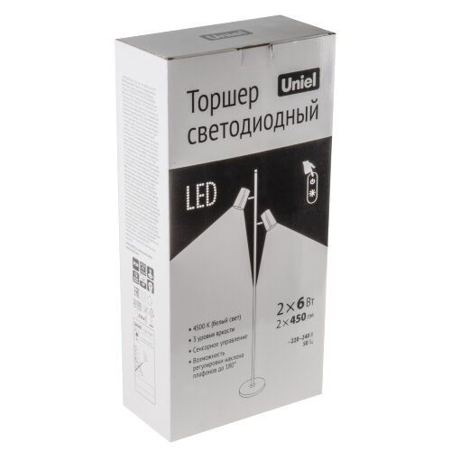 ULM-T600 2х6W-4500K-DIM BLACK Торшер напольный светодиодный, 2х6W, Сенсорный выключатель, Диммер, Черный, ТМ Uniel - фото 9