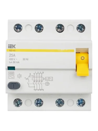 Выключатель дифференциального тока (УЗО) 4п 25А 30мА тип AC ВД1-63 KARAT IEK MDV10-4-025-030 - фото 2