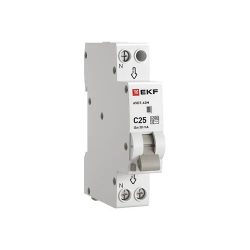 Выключатель автоматический дифференциального тока 1мод. C 25А 30мА тип AC 6кА АВДТ-63М электрон. PROxima EKF DA63M-25-30 - фото