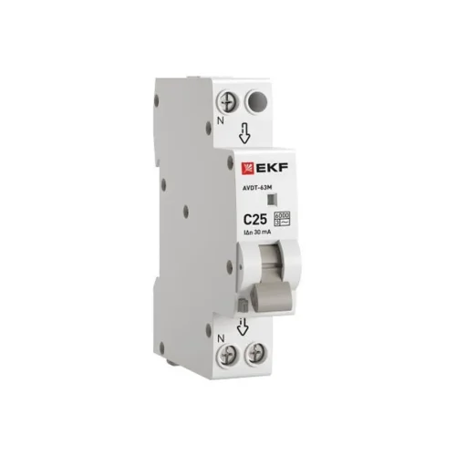 Выключатель автоматический дифференциального тока 1мод. C 25А 30мА тип AC 6кА АВДТ-63М электрон. PROxima EKF DA63M-25-30 - фото