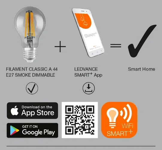 6W/2500K (=44W) E27 540Lm d60x105mm (темнодымчатое стекло) - Светодиодная филаментная лампа с управлением по Wi-Fi LEDVANCE. Фото 5