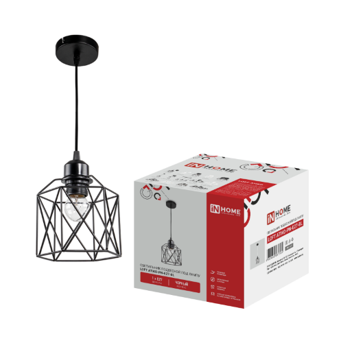 Светильник подвесной под лампу LOFT ATIKO-PN-E27-BL Е27 подвес 1м черный IN HOME - Фото