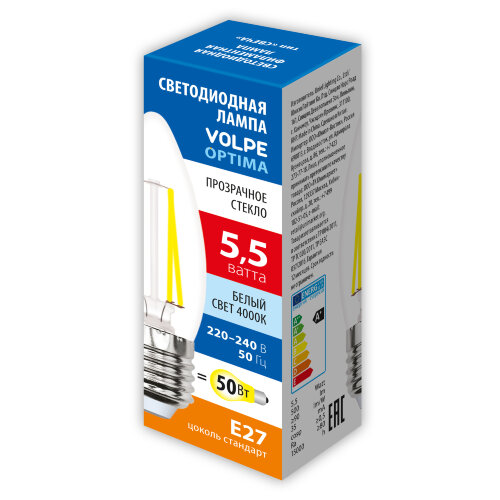 LED-C35-5.5W-4000K-E27-CL-SLF Лампа светодиодная, Форма свеча, прозрачная, Белый свет 4000K - фото 2