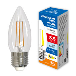 LED-C35-5.5W-4000K-E27-CL-SLF Лампа светодиодная, Форма свеча, прозрачная, Белый свет 4000K