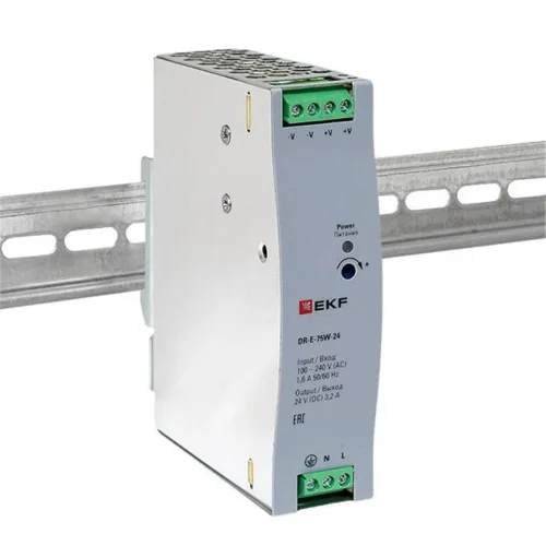 Блок питания на дин рейку 75Вт Uвх 220В AC Uвых 24В DC постоянного тока EKF DR-E-75W-24 - фото 2