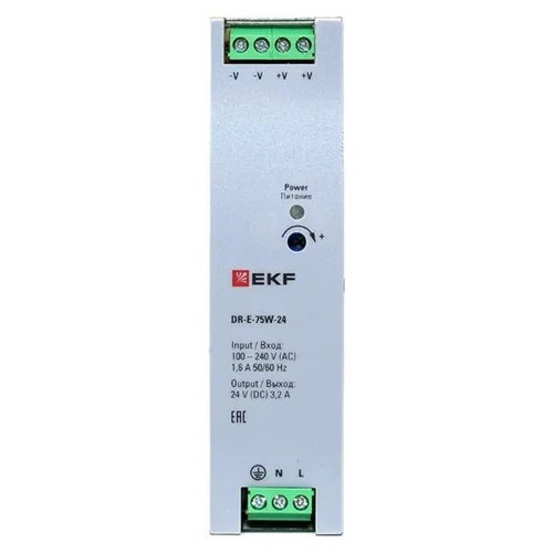 Блок питания на дин рейку 75Вт Uвх 220В AC Uвых 24В DC постоянного тока EKF DR-E-75W-24 - фото 3