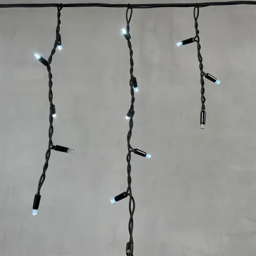 Гирлянда Бахрома 3,1 x 0,5 м Белая с Мерцанием Белого Диода 220В, 120 LED, Провод Черный Каучук, IP65. Фото 2.