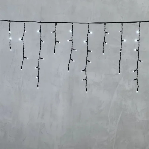 Гирлянда Бахрома 3,1 x 0,5 м Белая с Мерцанием Белого Диода 220В, 120 LED, Провод Черный Каучук, IP65. Фото 6.