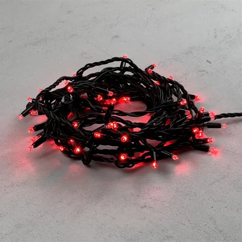 Гирлянда Нить 10м Красная 24В, 75 LED, Провод Черный Каучук, IP65. Фото 1.