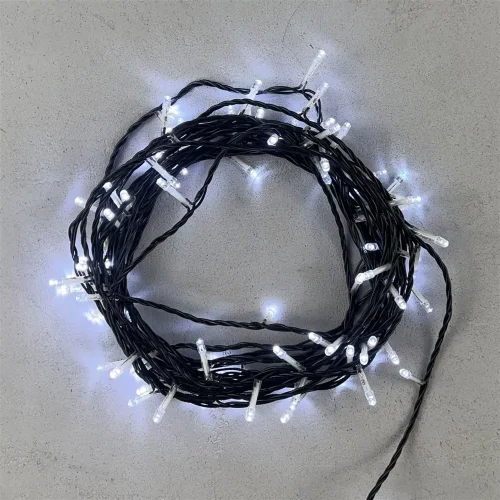 Гирлянда Нить с Контроллером 10м Белая 220В, 100 LED, Провод Черный ПВХ, IP20. Фото 1.