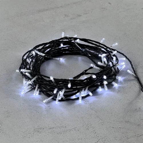 Гирлянда Нить с Контроллером 10м Белая 220В, 100 LED, Провод Черный ПВХ, IP20. Фото 2.