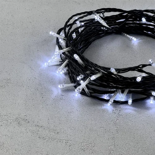 Гирлянда Нить с Контроллером 10м Белая 220В, 100 LED, Провод Черный ПВХ, IP20. Фото 3.