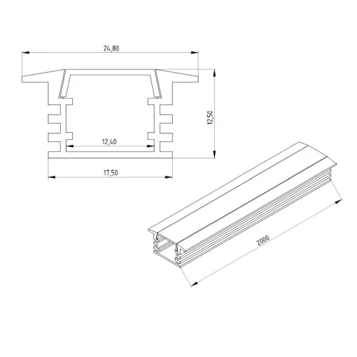 Алюминиевый профиль врезной 780 (2000x24.8/17.5x12.5мм с рассеивателем) - фото II