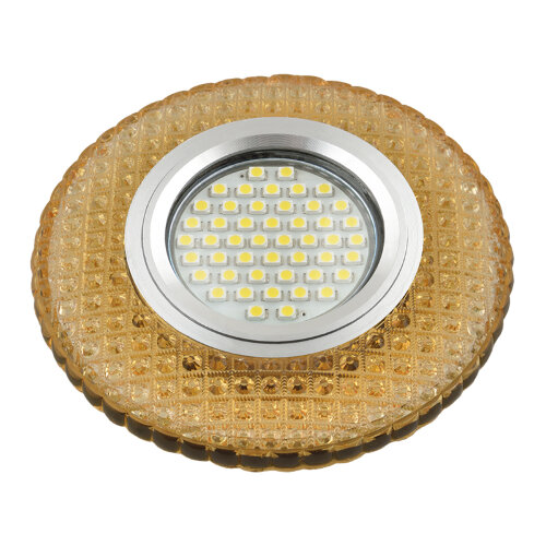 DLS-L135 GU5.3 GLASSY-GOLD Светильник декоративный встраиваемый, серия Luciole, Без лампы, цоколь GU5.3, Доп, светодиодная подсветка 3Вт, Стекло, Зеркальный-светло-желтый - фото 1