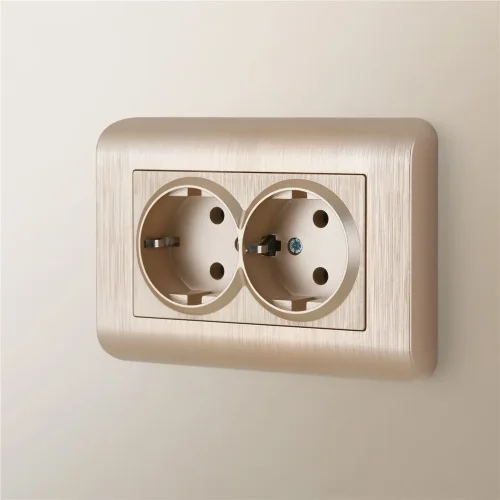 Розетка двойная с заземлением (шампань рифленый) W1172010 - фото 2