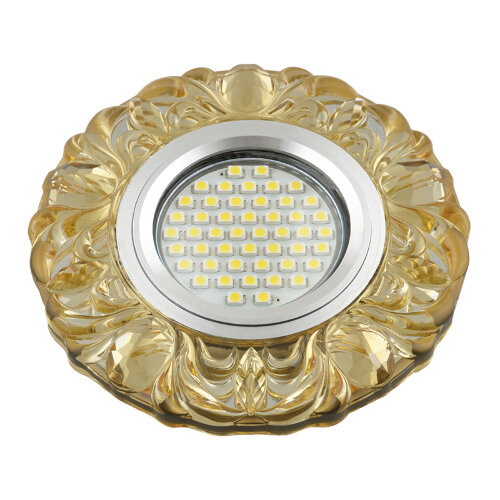 DLS-L136 GU5.3 GLASSY-YELLOW Светильник декоративный встраиваемый, серия Luciole, Без лампы, цоколь GU5.3, Доп, светодиодная подсветка 3Вт.Стекло, Зеркальный-светло-желтый - фото 1