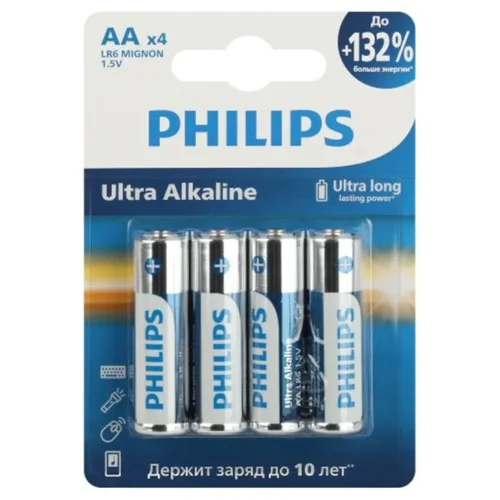 Элемент питания алкалиновый AA/LR6 1.5В Ultra (уп.4шт) Philips Б0062694 - фото