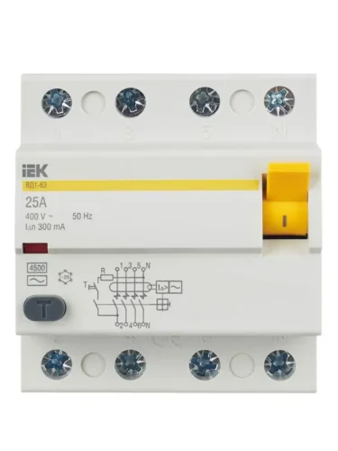 Выключатель дифференциального тока (УЗО) 4п 25А 300мА тип AC ВД1-63 KARAT IEK MDV10-4-025-300 - фото 2