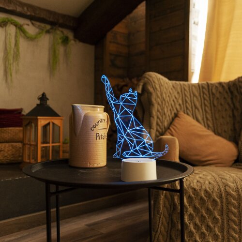 ULI-M501 RGB-3AAA CATTY-WHITE Светильник декоративный с эффектом 3D Кошка, на батарейках 3AAA не в-к, 1 светодиод, RGB свет, USB кабель в-к, TM Uniel - фото 5