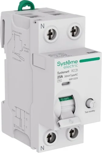 Выключатель дифференциального тока 2п 25А 30мА тип AC Systeme9 230В SE S9R12225 - фото