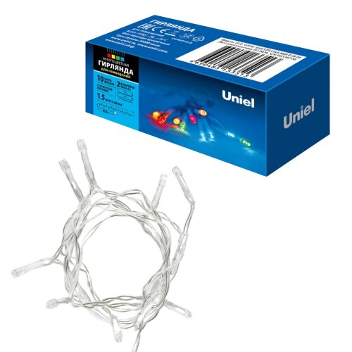 ULD-S0150-010/STB/2AA MULTI IP20 Гирлянда светодиодная на батарейках 2AA (не в/к), 1,5м. 10 светодиодов. Разноцветный свет. Провод прозрачный. TM Uniel - фото