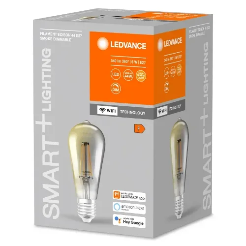 6W/2500K (=44W) E27 Edison(ST64) Dimm 540Lm 15000h d64x143mm (темнодымчатое стекло) - Светодиодная филаментная лампа с управлением по Wi-Fi LEDVANCE. Фото 3