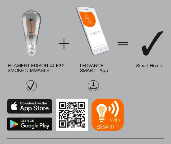 6W/2500K (=44W) E27 Edison(ST64) Dimm 540Lm 15000h d64x143mm (темнодымчатое стекло) - Светодиодная филаментная лампа с управлением по Wi-Fi LEDVANCE. Фото 5
