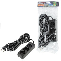 S-CU3-5 BLACK Удлинитель серии Ultra, шнур 5м., 3 гнезда, 10A, б-з, Черный, TM Uniel