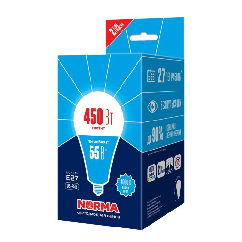 LED-A140-55W-4000K-E27-FR-NR Лампа светодиодная, Форма A, матовая, Серия Norma, Белый свет 4000K, Картон - фото 3