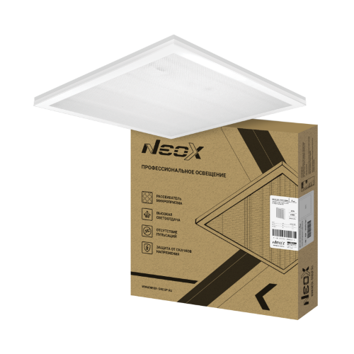 Панель светодиодная универсальная ДВО-02 4565-МИКРОПРИЗМА 45Вт 6500K IP40 595x595х17мм NEOX - Фото