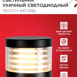 Светильник уличный светодиодный на столб ТБУ-CITY ART-25BL 25Вт 3000/4000/6500К 90x120мм черный IP54 IN HOME